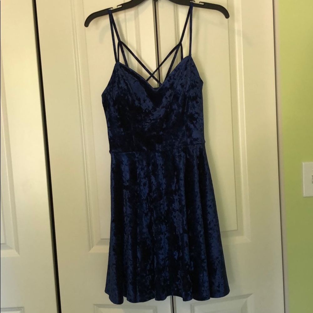 By & by Blue velvet dress criss criss detail back